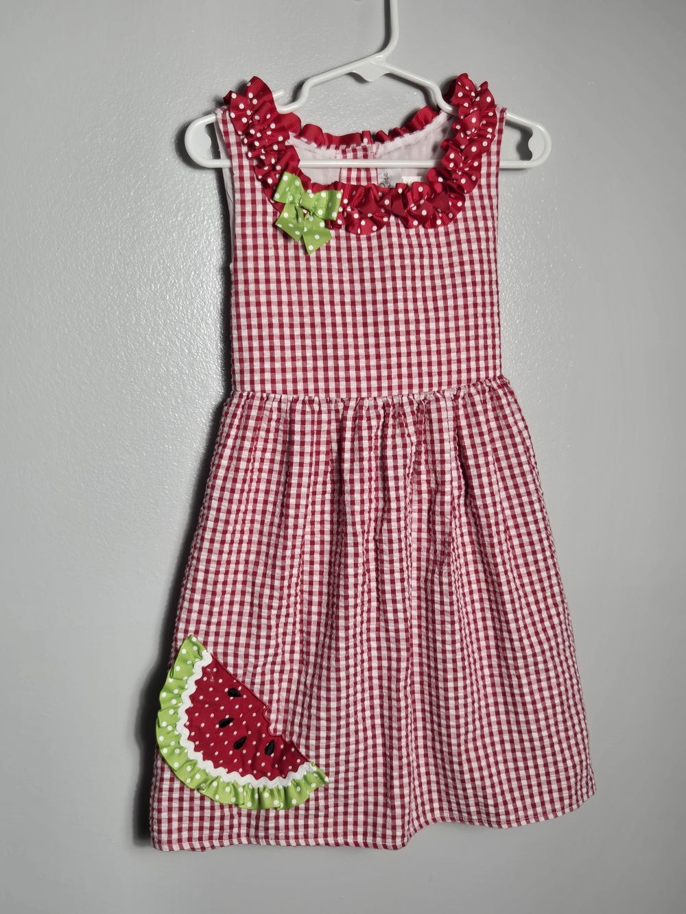 Emily Rose Girls Red Gingham Watermelon Sundress Summer Picnic Tie Back Size 5